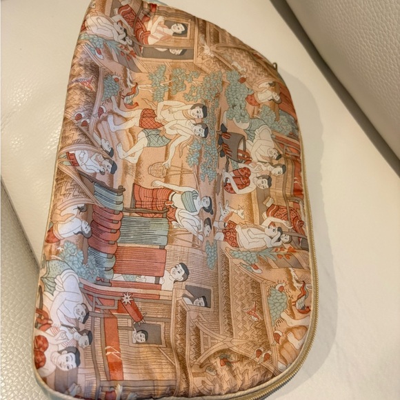 Jim Thompson Gorgeous Silk Leather Cosmetics Travel Bag Zip Closure - Picture 5 of 11